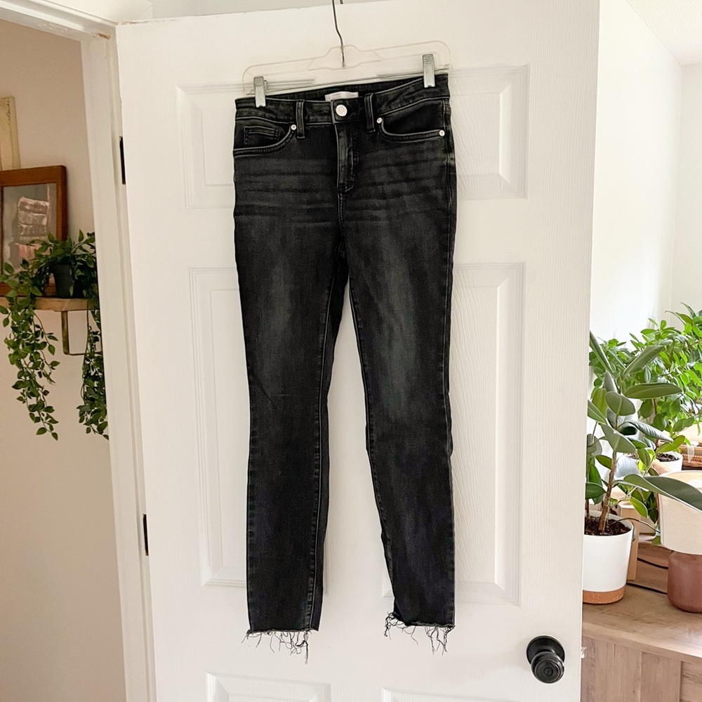 LC Lauren Conrad Grunge Faded Black Skinny Jeans With Raw Hem Size 4